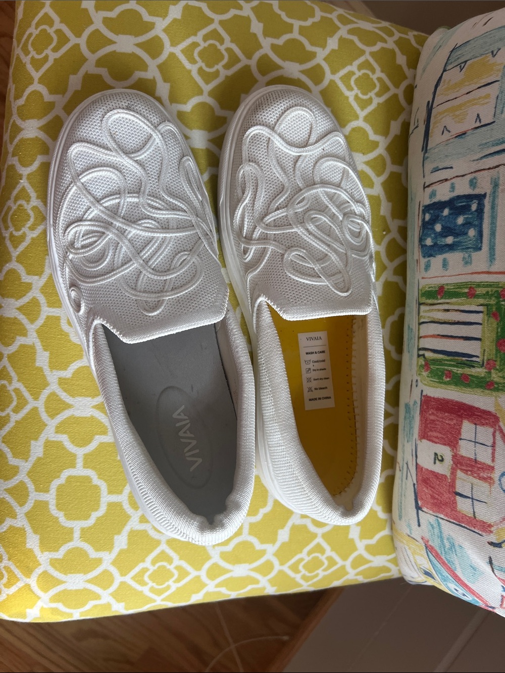 VIVALA White Slip-On Embroidered Women's Sneakers